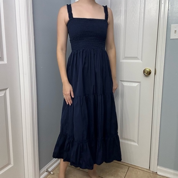 Lusana Dress Midi Tiered Navy Blue Vacation Summer Dainty Size 2 Extra Small - Picture 1 of 8